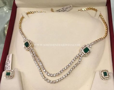 Diamond Step Necklace From PSJ ~ South India Jewels Necklaces Simple, Diamond Necklace Simple, Beautiful Diamond Necklace, Bracelet Tennis, Diamond Necklace Designs, Solitaire Pendant Necklace, Diamond Necklace Set, Diamond Jewelry Necklace, Simple Diamonds