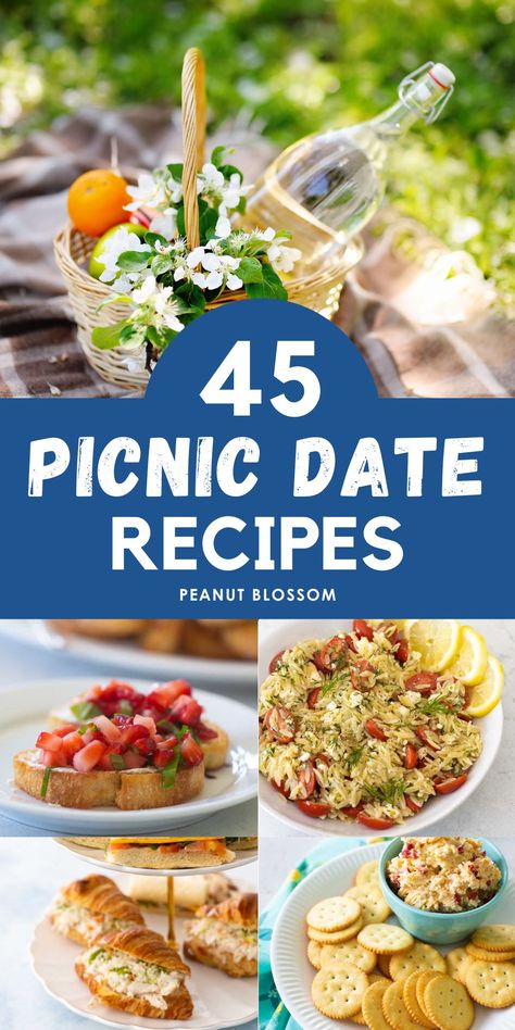 45 easy recipes for amazing romantic picnic date ideas. Impress your special someone with these grown up finger foods, small bites, and fresh seasonal snacks to linger over during a relaxing picnic at an outdoor concert. Picnic Food Ideas Spring, Food For Outdoor Concert, End Of Summer Picnic, Finger Foods For Small Gathering, Outdoor Concert Food Ideas, Easy Recipes For Picnic, Tanglewood Picnic Ideas, Picnic Lunch Date Ideas, Anniversary Picnic Ideas Food