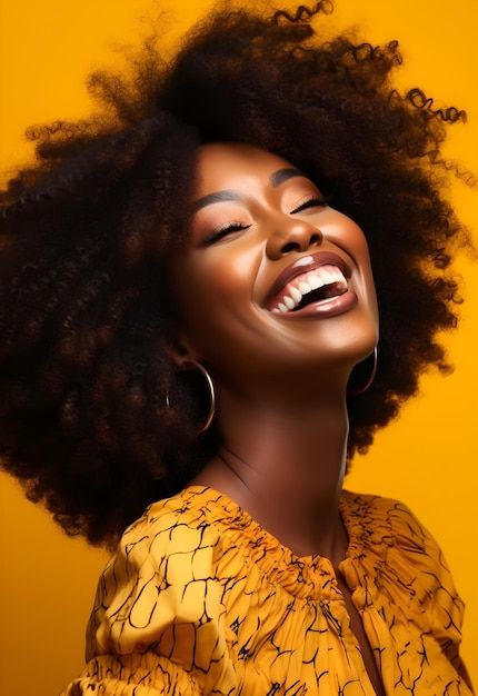 Orange Backdrop, Yellow Hair Color, Black Female Model, Haitian Flag, Women Laughing, Studio Photography Poses, Makeup News, African Models, Portrait Photography Women