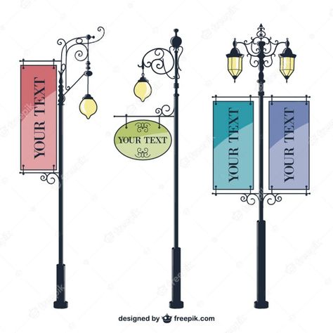 Pole Signage Design, Iron Lamp Post, Street Lamp Post, Victorian Street, Signs And Symbols, City Sign, Tools List, Sandwich Board, Lantern Design