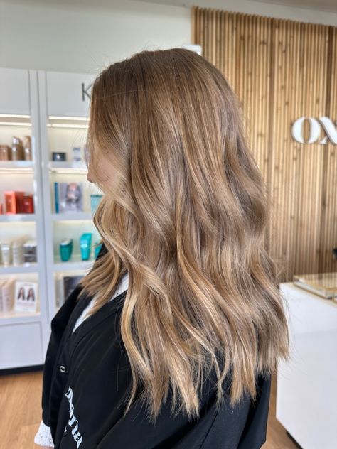 Long Balayage Hair Light Brown, Brown Hair W Light Highlights, Blond And Light Brown Hair, Beach Blonde Brown Hair, Medium Length Haircut Caramel Balayage, Caramel Highlights On Dirty Blonde, Blended Light Brown Hair, Brookie Hair Color, Brown Toned Blonde Hair