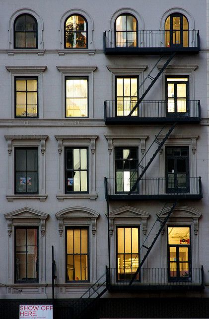"May I kiss you then? On this miserable paper? I might as well open the window and kiss the night air." Franz Kafka Apartamento New York, Apartment Building Exterior, Apartment Exterior, Fire Escape, Apartment Balconies, Building Exterior, Cool Apartments, City Living, Facade Design