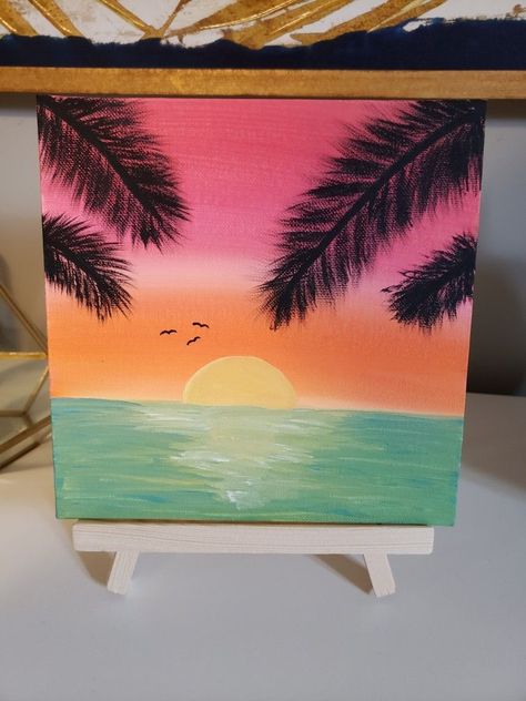 Inspo from Instagram Easy Landscape Canvas Painting, Sunset Painting Canvas, Cute Easy Paintings, Sunset Canvas Painting, Sunset Painting Acrylic, Art Zine, Easy Acrylic Painting, Simple Canvas Paintings, Easy Canvas Art