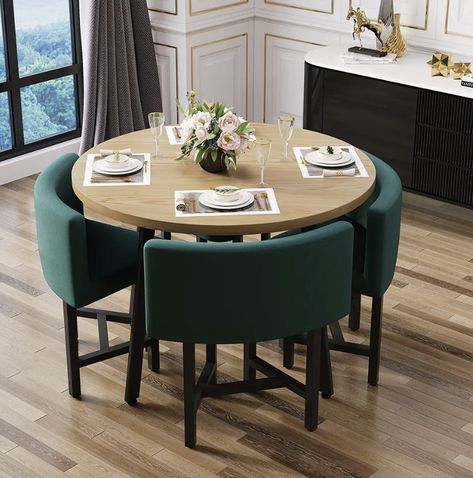 The Best Dining Table Sets for 4 People Nesting Dining Table, Green Upholstered Chair, Blue Upholstered Chair, Small Round Dining Table, Small Dining Table Set, Round Wooden Dining Table, Balkon Decor, Wooden Dining Table Set, 4 Seater Dining Table