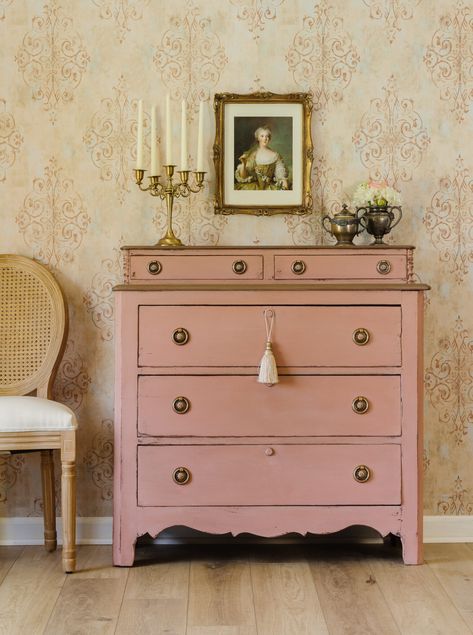 Romantic Gustavian Antique Pink Dresser - Fusion™ Mineral Paint Upcycling, Pink Chest Of Drawers, Victorian Dressers, Upcycle Dresser, Pink Dresser, Deck Accessories, Next Furniture, Painted Dresser, Vintage Elegance