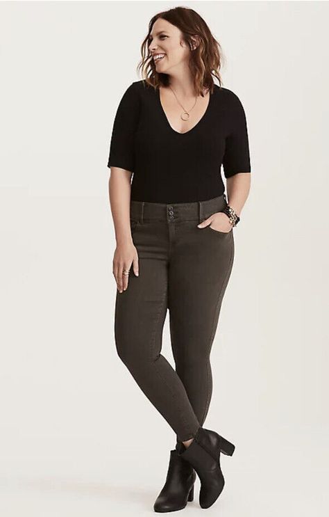 Torrid Womens Jeggings Black Olive sz 16 Tall NWT $65. Condition- New with tags Retail- $64.50 Brand- TORRID Color- Black Olive (Muted Black /Gray Wash) Size- 16T (16 Tall) Description- Torrid’s #1 rated jean and skinniest fit, these Jeggings are cut from a comfy power stretch denim that always keeps its shape, while the signature 3-button higher-rise waistband smooths out your tummy. • High rise • 3-button smoothing waistband • 5-pocket construction • Cotton/rayon/polyester/spandex • Wash cold; dry low Business Casual Outfits, Ripped Jeans, Torrid Outfits, Womens Jeggings, Jean Jeggings, Black Olive, Premium Denim, Denim Wash, Jeggings
