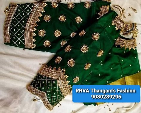 RRVA Thangam's Fashion 📞9080289295 World wide shipping available. Green Colour Work Blouse Designs, Bridal Blouse Designs Green Colour, Green And Red Blouse Maggam Work Designs, Green Colour Aari Blouse Design, Green Silk Saree Blouse Design, Green Colour Blouse Aari Work Design, Green Colour Maggam Work Blouses, Green Colour Aari Work Blouse Designs, Mango Embroidery Blouse Designs