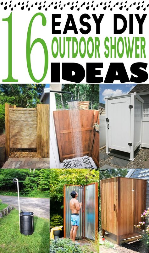 DIY Outdoor Shower Ideas Outside Showers Diy, Outdoor Shower Plans, Outdoor Shower Ideas Backyards, Diy Outdoor Bathroom, Rustic Outdoor Shower Ideas, Camping Shower Diy, Outside Shower Ideas, Outdoor Toilet And Shower, Diy Outdoor Shower Ideas