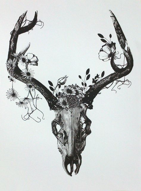 Deer Skull Tattoos, Deer Tattoo Designs, Hirsch Tattoo, Tattoo Thigh, Tattoo Hals, Deer Tattoo, Bow Tattoo, Deer Skull, Knee Tattoo