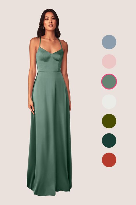 Bridesmaid Dresses Dusty Sage, Dark Green Bridesmaid Dress, Emerald Bridesmaid Dresses, Stretch Satin Dress, Dusty Rose Bridesmaid Dresses, Rose Bridesmaid Dresses, Satin Dress Long, Dusty Rose Dress, Azazie Bridesmaid Dresses