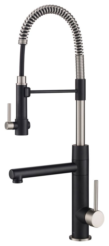 Black Industrial Kitchen Faucet, Black Kitchen Faucet With Stainless Sink, Kitchen Faucet Ideas, Black Industrial Kitchen, Industrial Kitchen Faucet, Matte Black Kitchen Faucet, Black Kitchen Faucet, Black Stainless Steel Kitchen, Brushed Nickel Kitchen Faucet