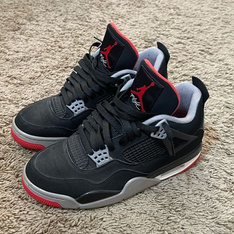 Air Jordan bred 4’s. Slightly used. Size 7.5 Black Jordan 4’s, Jordan 4s Bred, Bred Jordan 4, 4s Jordans Outfit, Jordan Fours, Jordan 2s, Jordans 4s, Bred 4s, Jordans 4