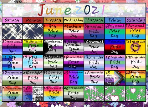 Humour, Pride Month Calendar, Pansexual Pride Day, Pride Flag Colors, Asexual Pride, Pride Day, Lgbtq Flags, Pansexual Pride, Sunday Monday Tuesday