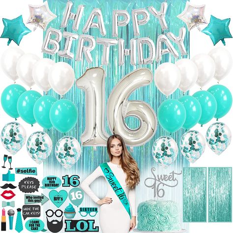 15th Birthday Decorations, Fancy Birthday Party, Verde Aqua, Green Confetti, Birthday Decorations Party, Sweet 16 Party Decorations, 16th Birthday Decorations, 13 Birthday Cake, 13th Birthday Gifts