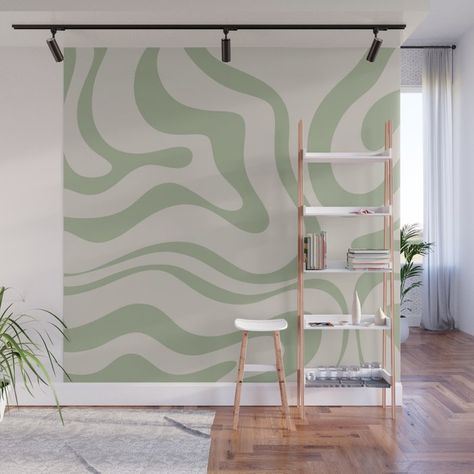 Buy Liquid Swirl Abstract Pattern in Almond and Sage Green Wall Mural by kierkegaart. Worldwide shipping available at Society6.com. Just one of millions of high quality products available. Fun Living Room Ideas, Palm Springs Mid Century Modern, Palm Springs Mid Century, Sage Green Walls, Retro Liquid Swirl, Cream Walls, Liquid Swirl, Pattern Wall, Beige Walls