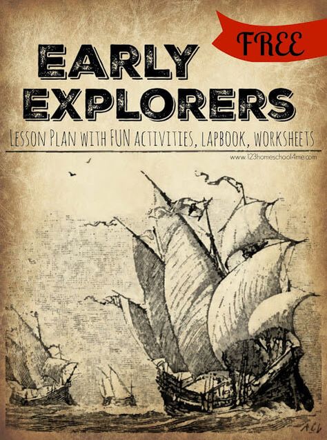 Early Explorers for Kids - free lesson plans for 5 weeks of creative, fun educational activities to make history come alive for preschool, kindergarten, and elementary age kids to learn about Vikings, Magellan, Hudson, Columbus, Cartier, and more. Includes FREE explorer worksheets and FREE lapbook perfect for homeschool families to study history as a family Preschool Exploration Activities, Early Explorers Activities, History Kindergarten, Elementary History, History Lessons For Kids, Family Activities Preschool, 123 Homeschool 4 Me, Early Explorers, History Lesson Plans