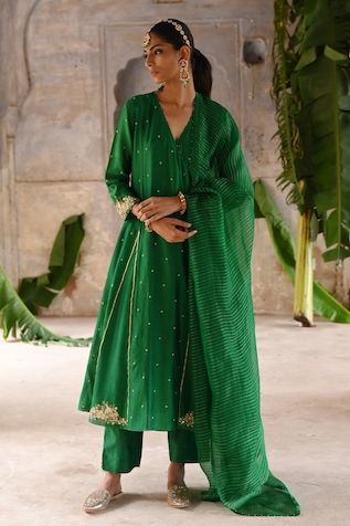 Deepthee | Designer Sarees, Kurta Sets, Dresses | Aza Fashions Angrakha Anarkali, Angrakha Kurta, Zardozi Work, Zardozi Embroidery, Straight Fit Pants, Kurta Sets, Pretty Patterns, Suit Designs, Full Sleeves