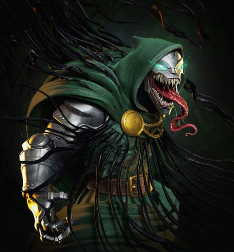 ArtStation - Venom Doom, Tiago Zenobini Cosplay Mashups, Venomized Characters, Hyrule Castle, Symbiotes Marvel, Doctor Doom, Dr Doom, Venom Comics, Marvel Venom, Marvel Artwork