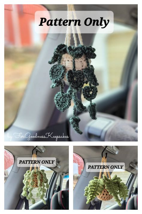 Mini Hanging Car Plant Crochet Patterns Car Plants Crochet Pattern, Car Mirror Hanger Crochet Pattern, Pothos Crochet, Car Hanging Plant Crochet Pattern, Crochet Hanging Car Plant Pattern, Crochet Hanging Plant For Car Pattern, Crochet Hanging Plant Pattern For Car, Crochet Mirror Hanging Pattern, Crochet Car Mirror Hanging Pattern