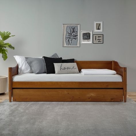 Mid Century Classic Twin Size Day Bed with Trundle - Bed Bath & Beyond - 37849027 Repurpose Mattress, Day Bed With Trundle, Queen Daybed, Mid Century Modern Daybed, Mid Century Daybeds, Full Daybed, Mid Century Classic, Twin Size Daybed, Chest Of Drawers Bedroom