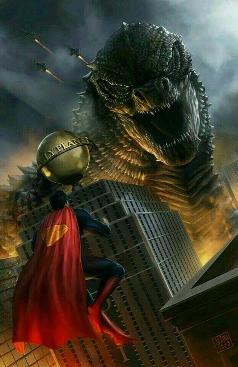 Superman vs Godzilla Godzilla Art, Kal El, Superman Art, Start Running, Kaiju Art, Arte Dc Comics, Aw Yeah, Kaiju Monsters, Godzilla Vs