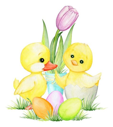 Chicken, duckling, easter eggs, tulip. w... | Premium Vector #Freepik #vector #background Amigurumi Patterns, Duck With Ducklings, Watercolour Easter, Easter Egg Cartoon, Easter Egg Clipart, Easter Drawing, Egg Watercolor, Easter Duck, Chicken Easter