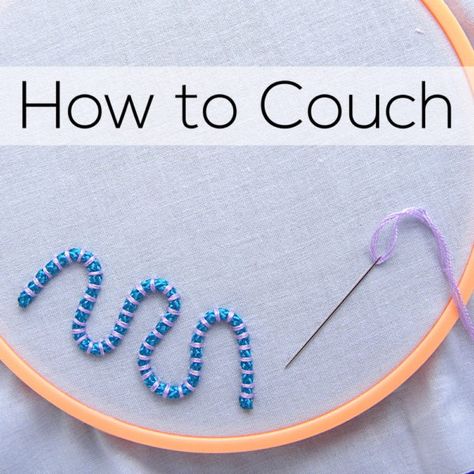 Tela, Couture, Couching Embroidery Tutorials, Yarn Couching Ideas, Couching Embroidery Stitch, Embroidery Workshop Ideas, Couch Stitch Embroidery, Couching Embroidery Design Ideas, Embroidery Couching Stitch