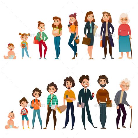 Human life cycle male and female set with childhood, school time, maturity and aging isolated vector illustration Human Life Cycle Art, Human Resources Infographic, Human Life Cycle, Cycle Drawing, Cycle For Kids, Human Vector, Human Spine, Human Icon, Human Dna