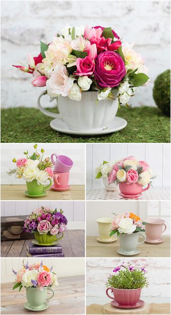 Doodlebug Design Inc Blog: Pinterest Inspired Challenge: Floral Teacup Arrangement with Kathy Flowers In Teacups, Teacup Arrangements, Easy Diy Mother's Day Gifts, Treats Ideas, Brunch Desserts, Gubahan Bunga, Floral Teacup, Diy Flores, Fleurs Diy