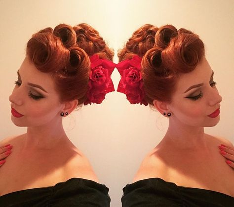 Rockabilly Fashion, Pinup Updo, Miss Victory Violet, Victory Violet, The Pretty Dress Company, Beautiful Evening Dresses, Retro Fashion Vintage, Creative Hairstyles, New Haircuts
