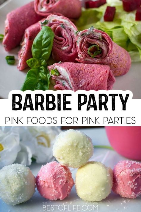 Barbie Finger Food, Essen, Barbie Party Food Savoury, Barbie Dinner Party Food, Barbie Themed Grazing Table, Barbie Inspired Appetizers, Barbie Dinner Ideas, Barbie Lunch Ideas, Pink Food For Barbie Party