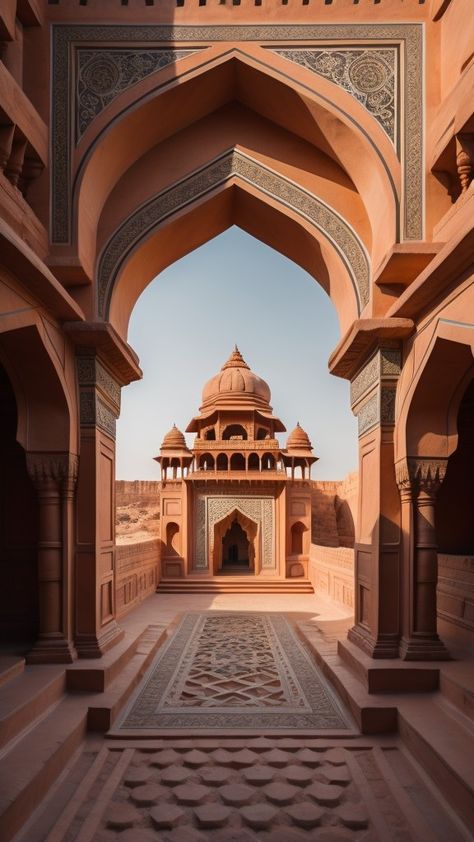 Indian Architecture Photography, Mosques Aesthetic, Indian Architecture Aesthetic, Marrakesh Architecture, Hampi Architecture, Castle Indian, Indian Arches, Moghul Architecture, Indian Castle