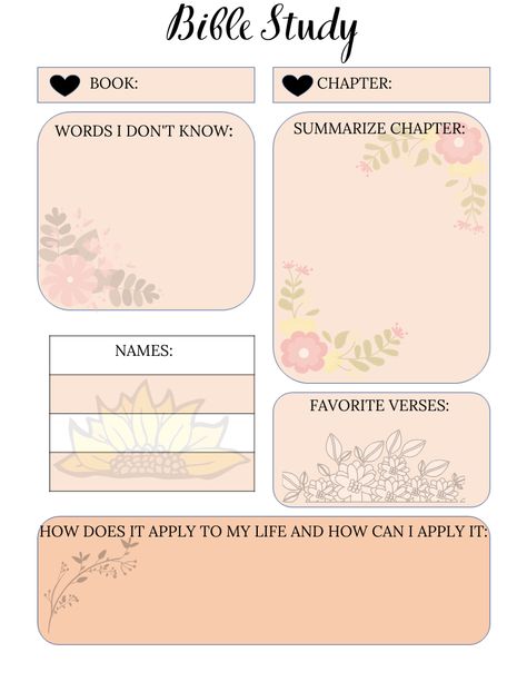 Super cute adorable template to help you bible study, more efficiently . Template For Bible Study, Scripture Study Journal Ideas, Bible Study Note Templates, Good Notes Bible Study, Bible Study Template Ipad, Bible Study Notebook Printables, Bible Study Planner Template, Bible Reading Journal Template, Bible Notes Template