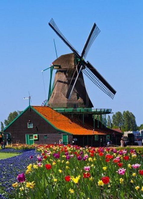 Holland windmill by Blue Sky Windmill Water, Holland Windmills, Old Windmills, Dutch Windmills, Studying Abroad, Netherlands Travel, Voyage Europe, Amsterdam City, Water Tower