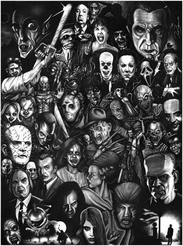 Collages Movie Collage, Horror Fanatic, Horror Movie Icons, Horror Monsters, Horror Movie Art, Horror Movie Characters, Horror Icons, Classic Horror Movies, Classic Monsters