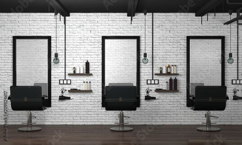 Stock Image: hair salon interior modern style 3d illustration beauty salon white brick wall Mini Salon Ideas, White Brick Wall, Beauty Therapy Room, Hair Salon Interior, White Brick Walls, Beauty Salon Interior, Room White, Salon Interior Design, Therapy Room