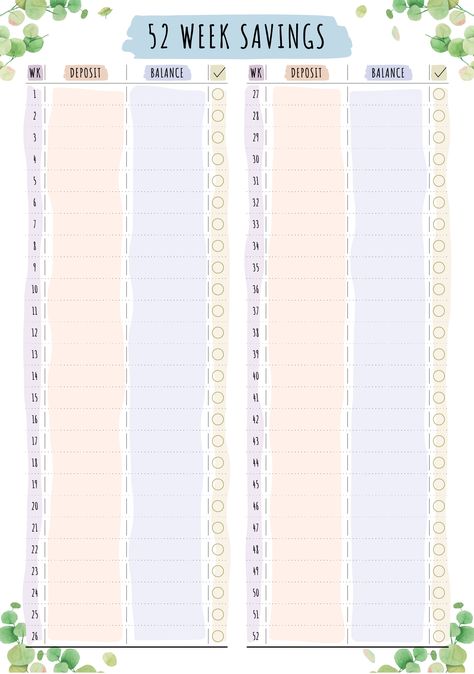 Savings Planner Printables, Template Nabung, Weekly Savings Chart, Saving Template, Bills Planner, Saving Planner, Weekly Savings, Personal Budget Template, Savings Chart