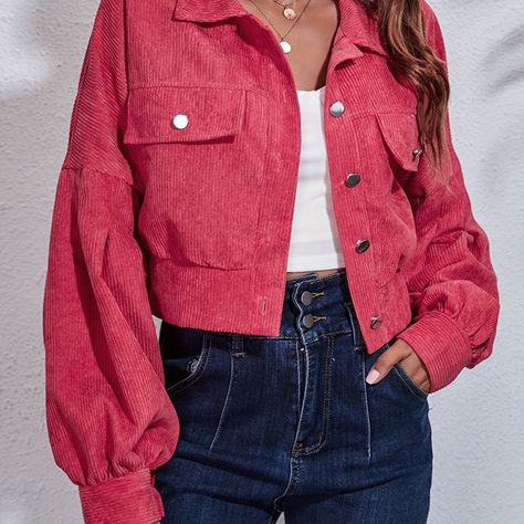 Solid color Watermelon Red Corduroy Ribe, Womens Wardrobe, Blue Corduroy, Watermelon Red, Winter Fashion Coats, Brown Corduroy, Color Peach, Casual Vest, Jacket Fashion