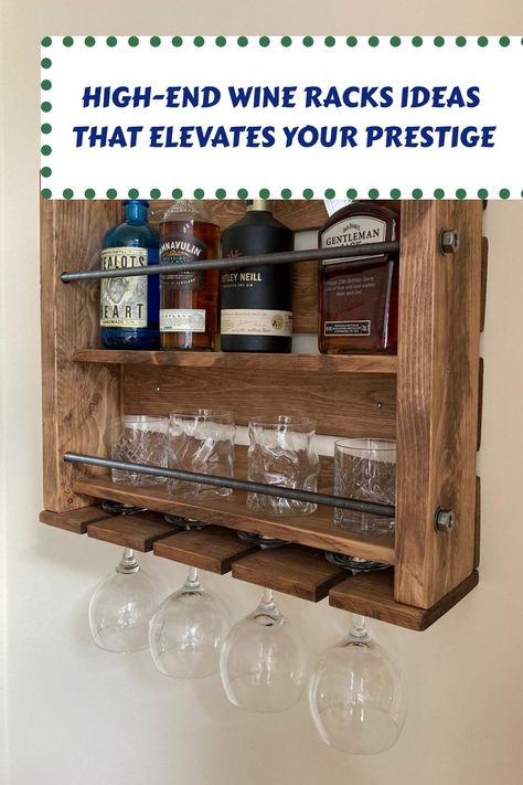 [Ad] 'Wall Mounted Bar, Double Shelf, Whisky Bar, Mini Bar, Bottle And Glass Rack Reclaimed Wooden Bottle/Glass Rack Great Home And Garden Bar This Is The Overall Size Needed For Hanging Due To Weight We Can Not Make This In Any Bigger Size L 600Mm H 500Mm D 150Mm Metal Threaded Bar Decorative Front 7 Tier Shelf For Glasses And Bottles, Slots For Hanging Stemmed Glasses Always Use Suitable Wall Plugs And Screws For Your Wall Type. The Heavier The Shelf, The #woodenwinerackideas Bottle Rack Ideas, Wood Mini Bar, Mini Bar Ideas For Home, Mini Bar Wood, Mini Wine Bar, Shelf For Glasses, Whiskey Rack, Wooden Wine Bottle Holder, Drink Shelf