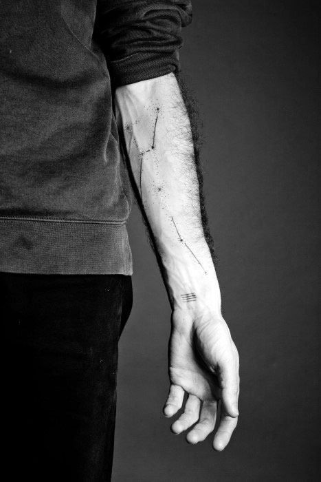 Orion Tattoo, Simple Forearm Tattoos, Simple Tattoos For Guys, Small Forearm Tattoos, Cross Tattoo For Men, Alien Tattoo, Trendy Tattoo, Constellation Tattoos, Small Tattoos For Guys