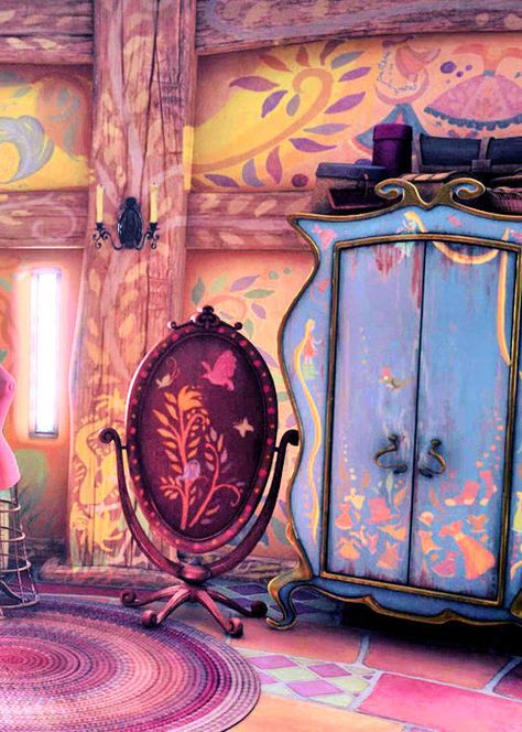 Tangled Bedroom, Tangled Room, Rapunzel Room, Rapunzel's Tower, Concept Art Landscape, Rapunzel Tower, Deco Disney, Rapunzel Disney, Rapunzel And Eugene