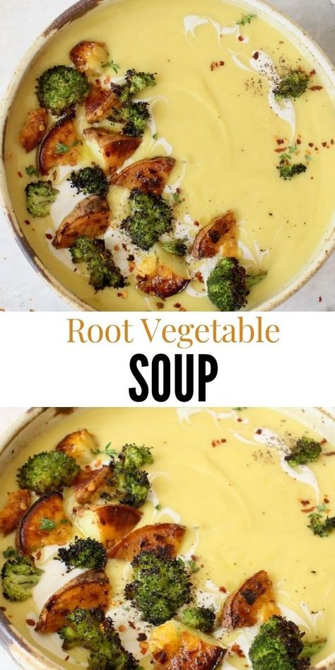 Vegetable Soup Vegan, Vegetable Puree Soup, Veggie Soup Recipes, Root Vegetable Soup, Root Vegetables Recipes, Roasted Vegetable Soup, Vegetable Soup Healthy, Veg Soup, Vegetarian Soup Recipes