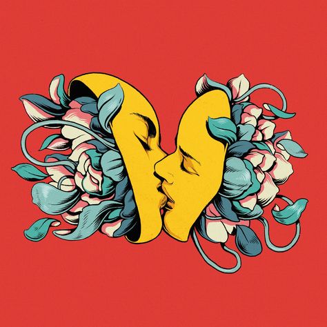 Iain Macarthur, Kissing on Behance Iain Macarthur, Arte Doodle, Two Lovers, Illustration Photo, Japon Illustration, Lukisan Cat Air, Arte Fantasy, Trippy Art, Surreal Art