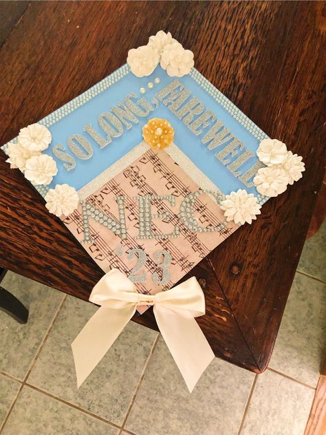 Sound Of Music Graduation Cap, Music Major Graduation Cap, High School Musical Graduation Cap, Music Grad Cap, Graduation Cap Designs Music, Music Graduation Cap, Cap Graduation Decoration, Graduation Vibes, Band Senior Pictures