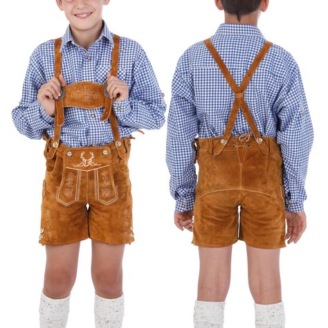 PRICES MAY VARY. Button closure 🥨 TRADITIONAL LEDERHOSEN DESIGN: These authentic leather Lederhosen for kids come in the ORIGINAL design by Bavaria Trachten, Germany with GORGEOUS EMBROIDERY and are extremely comfortable to wear. They are the perfect outfit or costume for your child. 🥨 PREMIUM QUALITY LEATHER: These traditional bavarian pants are made from 100% genuine cow suede, a superior quality material guaranteed to withstand the test of time. The high-quality stitching is EXTRA_DURABLE w Lederhosen Kids, Lederhosen Costume, German Lederhosen, Bavarian Costume, German Outfit, Kids Light, Boy Costumes, Themed Parties, Kids Lighting