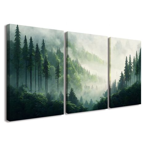 PRICES MAY VARY. 【Beautiful image】: The Misty Forest image is very beautiful, showing the mystery and tranquility of the forest. The details of the picture are very delicate, from the mist in the distance to the grass in the foreground, every element is well portrayed. 【High-quality material】: This misty forest wall art is made of premium Canvas fabric, which has a good texture and feel, making the picture more natural and realistic. 【Suitable size】: This painting is 16x24 inches in size, suitab Large Nature Wall Art, Landscape Painting On Wall, Large Mountain Painting, Textured Forest Painting, How To Paint Foggy Forest, Nature Canvas Painting Landscapes, Paintings In Living Room, Forest Painting Easy, Nature Wall Painting