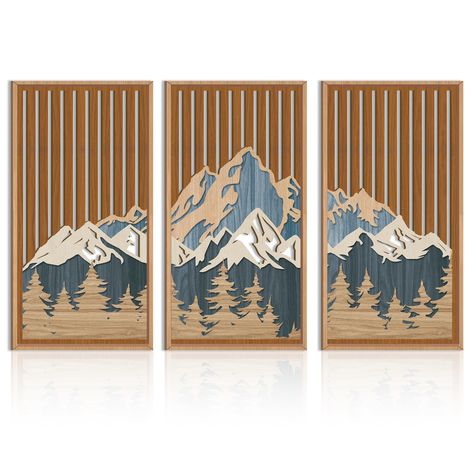 PRICES MAY VARY. 【Ski Mountain Wall Art】This set of wood mountain wall art is the perfect combination of hollow wood art and snow, towering mountains and dense forests, and its three-dimensional effect makes it more popular. 【High-quality Material】Abstract snow mountain art wall decor is made of wood. We use advanced technology to make hollow formwork, which makes the snow mountain more three-dimensional. The upgraded PS frame makes the wood wall panels stronger and more textured. 【Easy to Hang】 Nature, Wood Mountain Wall Art, Japandi Artwork, Wood Mountain Wall, Mountain Wood Wall Art, Forest Wall Decor, Mountain Wall Decor, Landscape Art Prints, Geometric Mountain