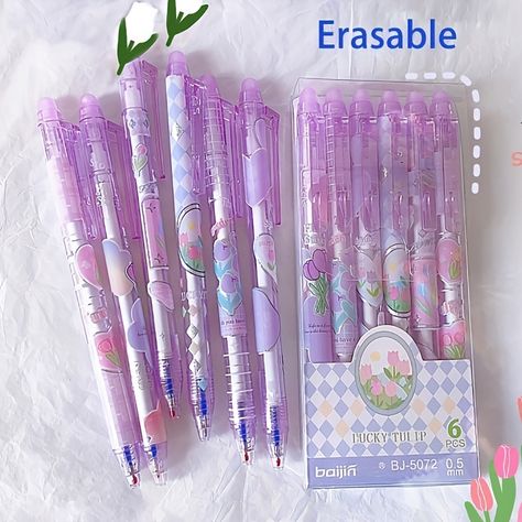 قلم حبر جاف, Purple Pen, Erasable Gel Pens, Fine Point Pens, Kawaii School Supplies, Fine Writing Instruments, Korean Stationery, Cool School Supplies, School Supply