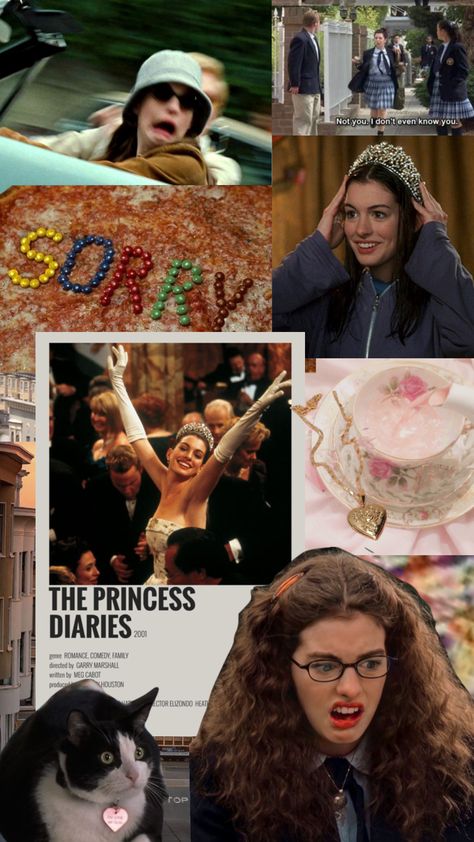 The Princess Diaries 2001, Princess Diaries 2, Diary Movie, Movie Collage, Walpapers Cute, Moodboard Collage, Romance Comedy, Aesthetic Moodboard, Princess Diaries