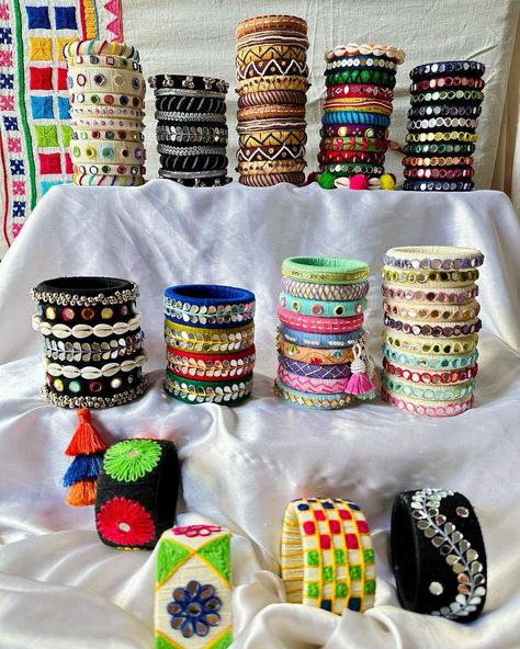 Navratri Bengals, Navratri Collection 2023, Navaratri Outfits, Embroidered Bangles, Pinterest Women, Navratri Jewellery, Trendy Jewelry Handmade, Fabric Bangles, Diy Wrap Bracelet